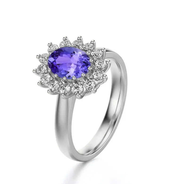 Pierścionek z tanzanitem i diamentami Pierścionek z tanzanitem i diamentami